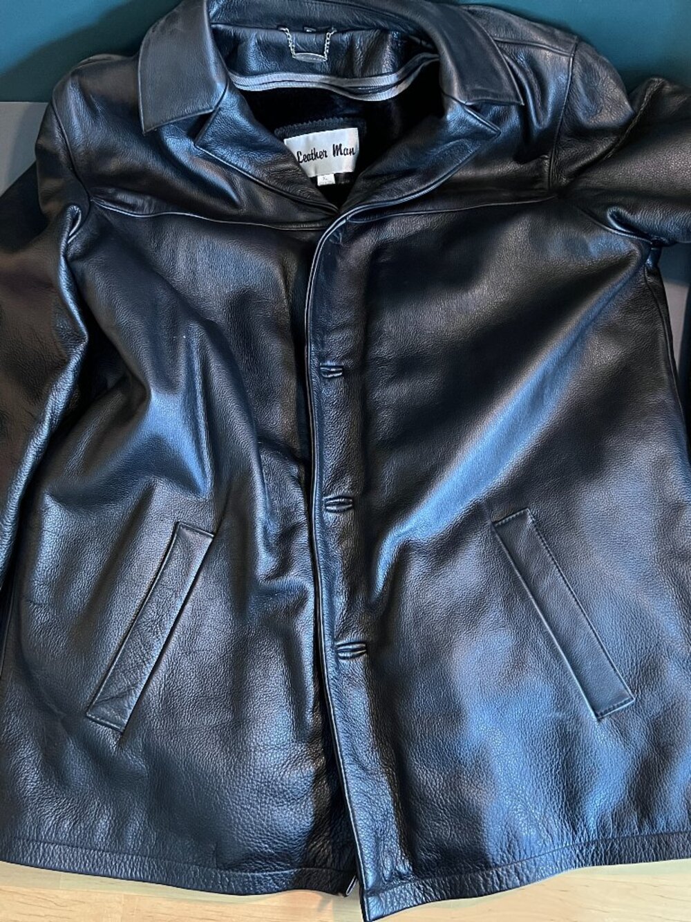 Leather Man - Black Leather Car Coat - XL - Barely worn